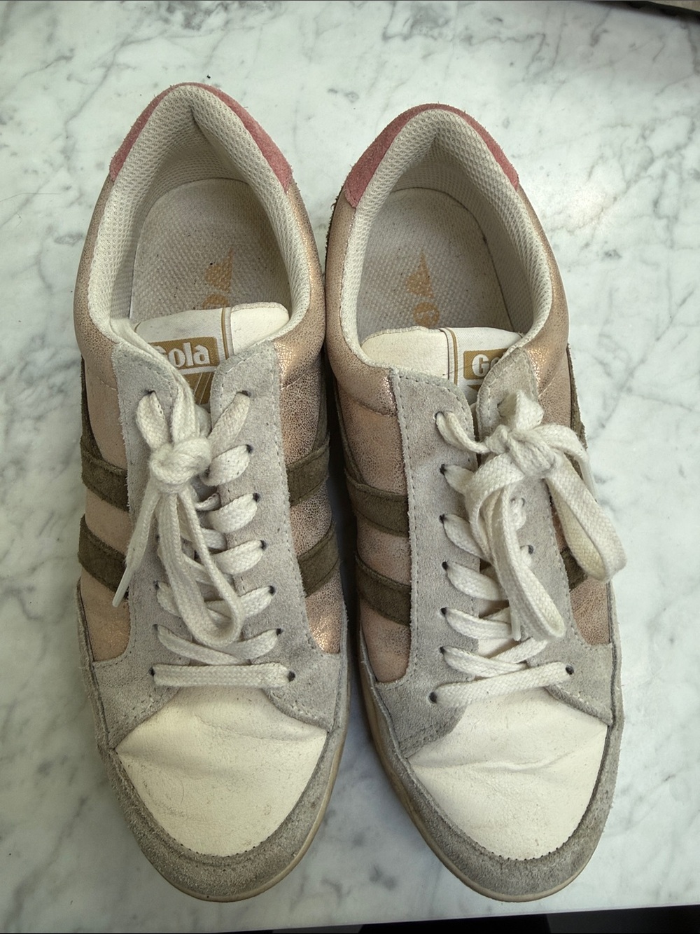 Gola Women's Pink, Olive & Cream Suede Lace-Up Sneakers